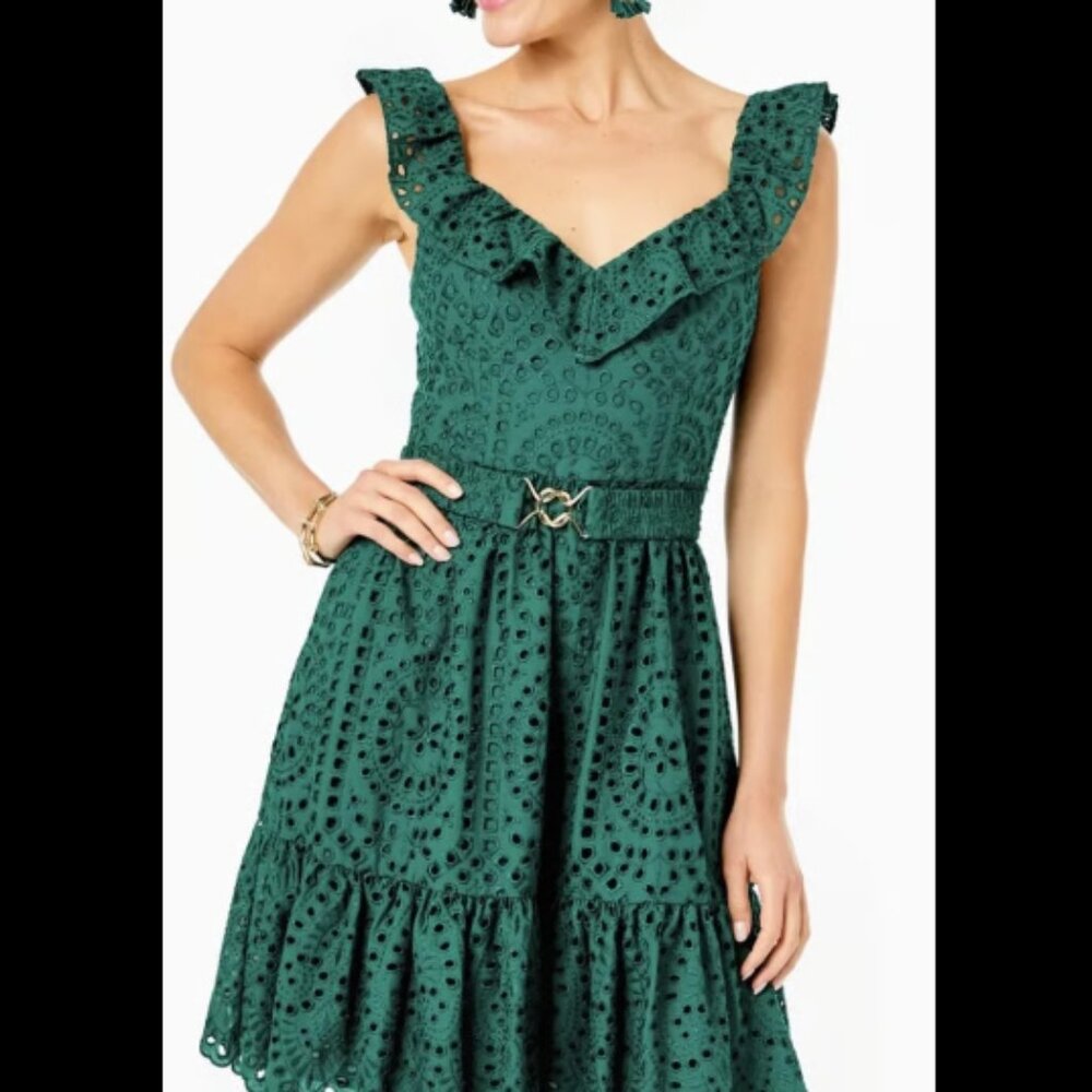 NWT Lilly Pulitzer Lexalyn Belted Eyelet Dress in Hosta Green